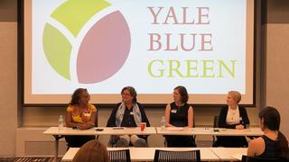 The panelists gather at the recent event in Chicago, "Environmental & Sustainability Initiatives in Chicago: Perspectives from Business, Tech, Art and Community." 