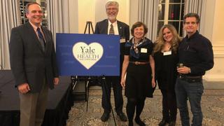 Yale leaders at the Yale Alumni Health Network debut, L to R: Deputy Dean Vincent Wilczynski (Yale School of Engineering and Applied Science), Dean Sten Vermund (Yale School of Public Health), Dr. Christine Walsh ’73 MD (YAHN Steering Committee), Dr. Jamie Wells ’96, and Dean Kamen.
