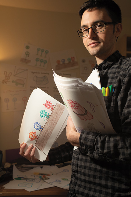 After seven years as a classroom math teacher, Ben Orlin ’09 turned to teaching through blogging; his Math with Bad Drawings blog, now also a book of the same name, is one way he’s trying to reach students who might not otherwise appreciate math’s “intrinsic beauty.” Photo credit: Mark Ostow