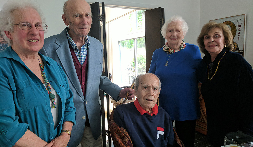 Left to right: Helen Chase, Sherret S. Chase ’39 B.S., Sperie Perakos ’38 B.A., Mary Howard, and Nikki Perakos at the Perakos’ home in Orange, Connecticut. (Photo credit: Brita Belli)