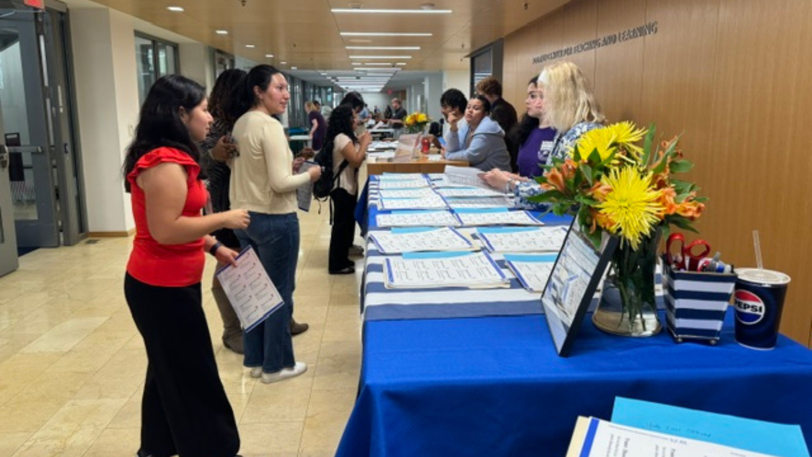 Activities for student success filled out the rest of the entire first floor of the Poorvu Center:  - Three stations of Speed Mock Interviews with alumni - Personalized Business Cards pick up - Career Explorations with 1stGenYale alumni - Resumé Reviews with Iman Ali  - Show Your Strengths and Transferable Skills - Mindfulness & Confidence for Networking and Interviews - Q&A with OCS - Conversations with roving Summer Bulldogs Intern Ambassadors, and OEO FGLI Thrive Community Ambassadors and Peer Mentors.   1stGenYale thanks the seven alumni and two student volunteers who devoted their time and efforts so selflessly: Lise Chapman '81 MBA (Co-organizer; Career Explorations table); Speed Mock Interviewers Hugo Faria '86 (Interview Coordinator), Jackson Higginbottom '20 MPH and Sam Samdani '84;  Ann Freedman '78 MHA & MPH (produced 3,000 Student Business Cards and templates for students to make their own!); Ted Jaditz '79 (employer relations support); Barb Protacio '81 (Fair organizer); and Troi Slade '26 and Andrey Sokolov '27 (Summer Bulldogs Intern Ambassadors).