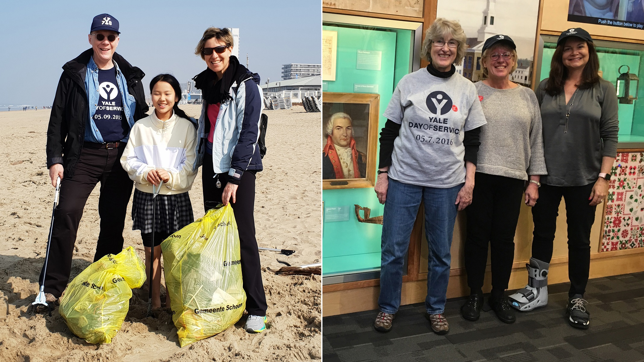 Yale Day of Service co-chairs Paul Broholm (left) and Besty Sullivan (far left in right image).