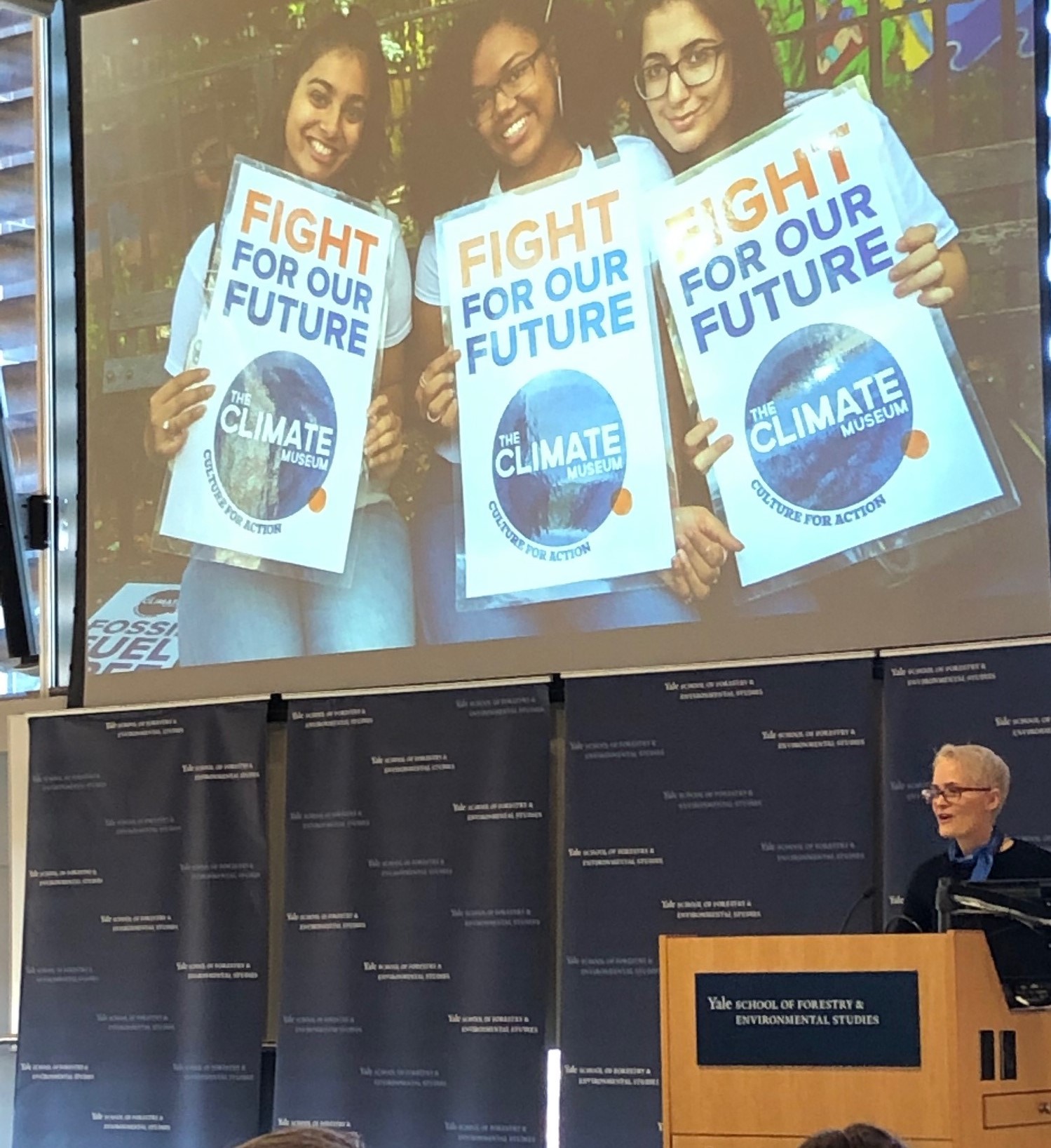 Miranda Massie ’92 MA, founder of the Climate Museum, underscores the urgent need for action on climate change. Photo: Henry Kwan