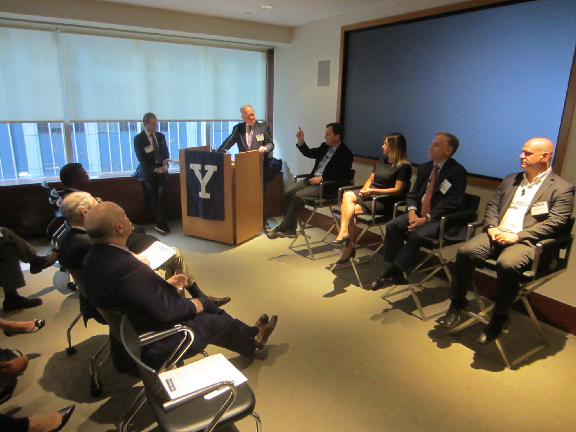 Co-moderators and panelists of the Impact Investing: How Social Responsibility is Shaping Investment Decisions program (left to right): Ross Mellor ’08 MBA, Monty Cerf ’83 MBA, Todd Cort, Rina Kupferschmid-Rojas, Cliff Robbins and Adam Blumenthal ’89 MPPM.  Photo: Henry Kwan