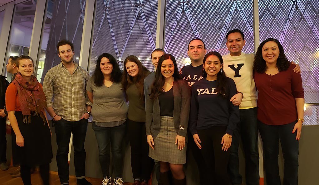 Juan Carlos Salinas (fourth from right) poses with Yale alumni mentors. 