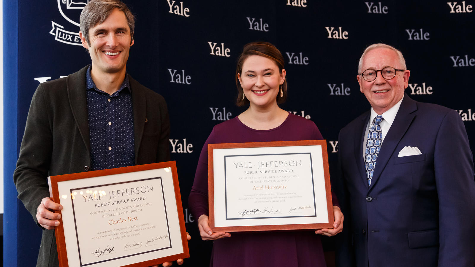 The 2019 Yale-Jefferson Award recipients with their certificates