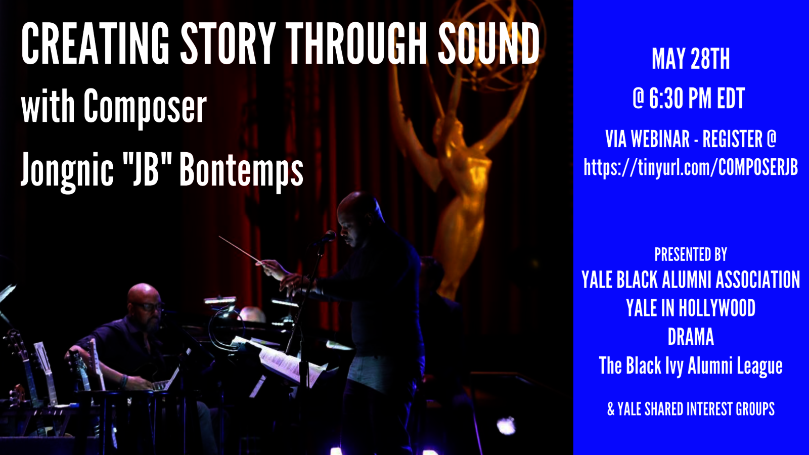 Graphic for webinar, Creating Story through Sound with Composer Jongnic "JB" Bontemps
