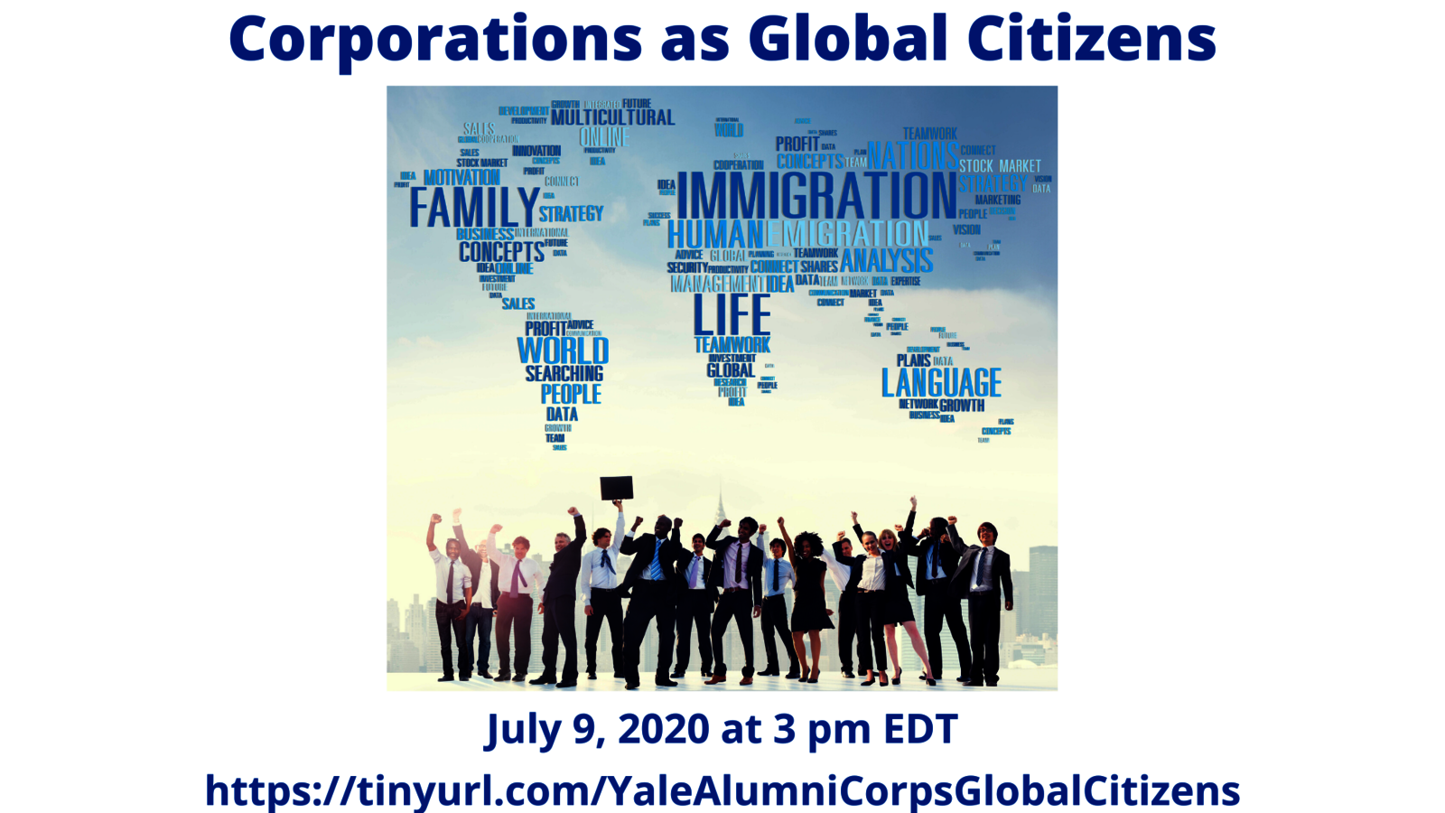Graphic for webinar, "Corporations as Global Citizens"