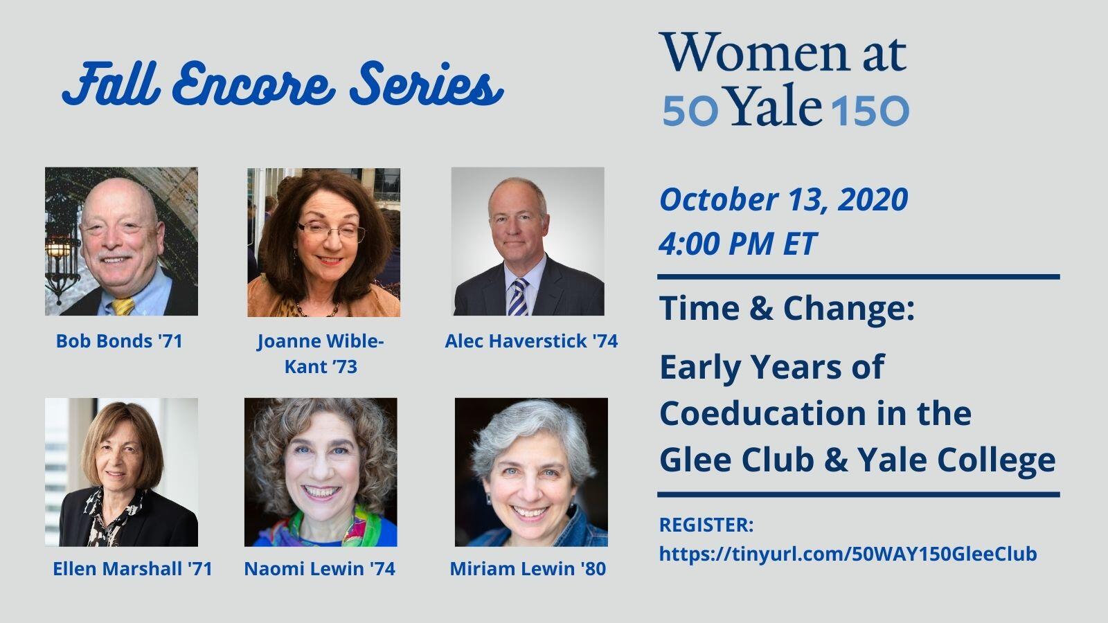 Graphic for webinar, "Time and Change: Early Years of Coeducation in the Glee Club and Yale College"