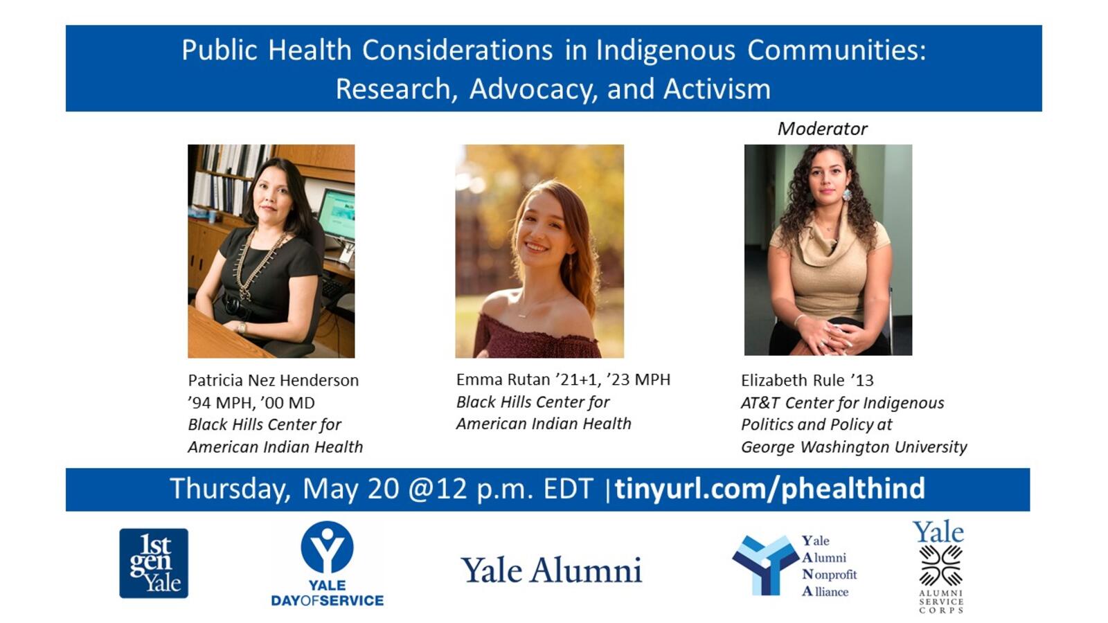 Webinar graphic, Public Health Considerations in Indigenous Communities: Research, Advocacy, and Activism