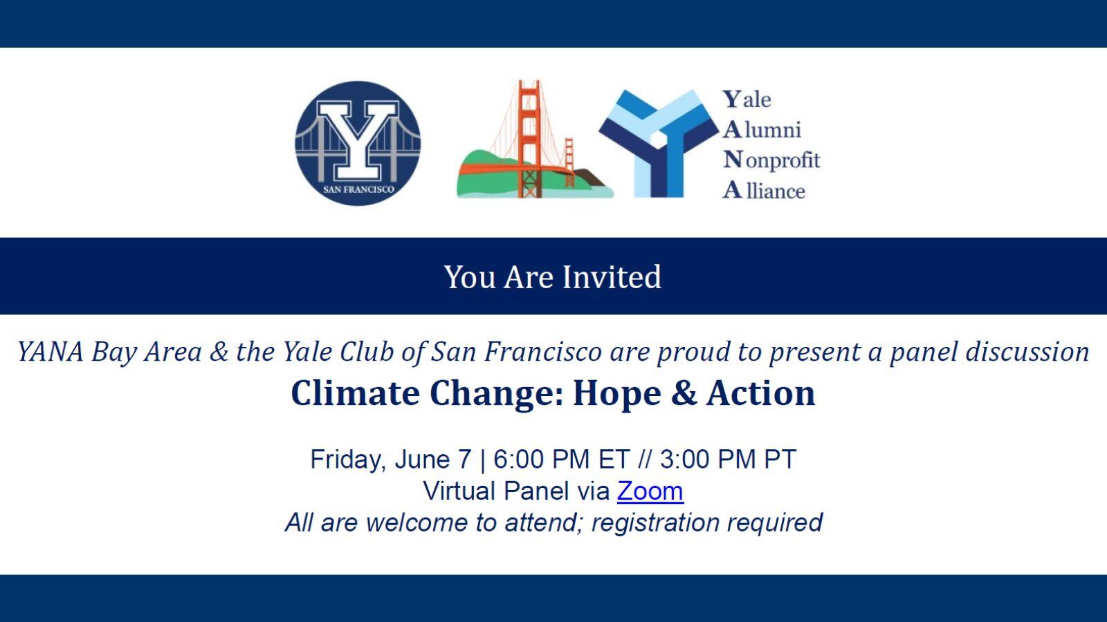 Climate Change: Hope & Action hosted by Yale Alumni Nonprofit Alliance (YANA) & the Yale Club of San Francisco