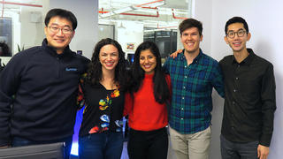Left to right: Chen Fu '18, data scientist; Natania Gazek '17 talent lead; Anusha Raturi ’17), partnerships lead; Will Sealy ’17, co-founder and CEO; and Yale Law and SOM alumnus Paul Joo ’18), co-founder and COO