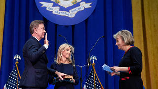 Ned Lamont '80 MBA takes office as the governor of Connecticut. Photo credit: AP Photo/Jessica Hill, Pool.