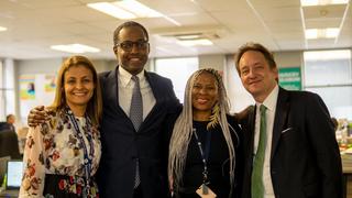 Yale Director for Africa  Eddie Mandhry (second from left) and VP of Global Strategy Pericles Lewis (right) at Harambee Work4Work with CEO Maryana Iskander '03 JD (left) and Partnerships and Advocacy's Lebo Nke. 