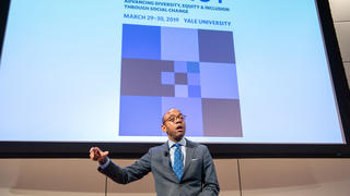 Cornell Brooks delivers the keynote address in Zhang Auditorium.