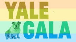 Yale Gala rainbow colored logo with Handsome Dan