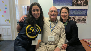 Left to right: Emily Almendarez ’20, former Yale professor Rodolfo Alvarez, and Anica Alvarez Nishio ’88 at La Casa. Photo credit: Brita Belli