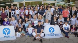 Volunteers gather during the 2019 Newborns in Need event hosted by the Yale School of Nursing.