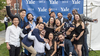 Members of the Class of 2014 gather for a photo during the 2019 Yale College reunions.