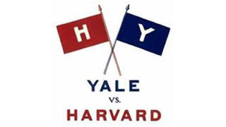 Crossed Yale and Harvard flags