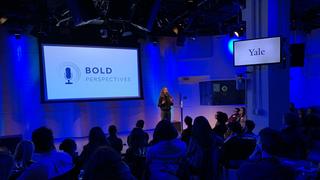 Dr. Budde on stage at BOLD Perspectives NYC, 2020