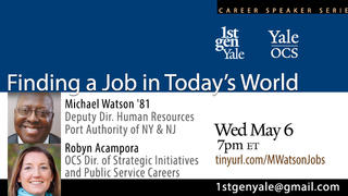 Graphic for the webinar, "Conversation with Michael Watson '81: Finding a Job in Today's World"