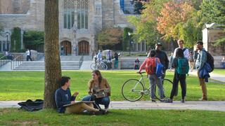 Students gathering on Cross Campus