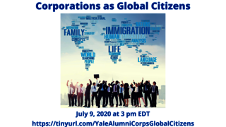 Graphic for webinar, "Corporations as Global Citizens"