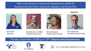 Graphic for webinar, "YASC in the Americas: Community Responses to COVID-19 - Perspectives from Brazil, Dominican Republic, and Puerto Rico"