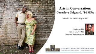Graphic for the 2020 Assembly and Convocation "Arts in Conversation" event with Genevieve Gaignard '14 MFA and Key Jo Lee '13 MA
