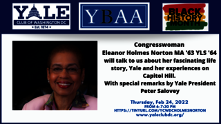 An Evening with Congresswoman Eleanor Holmes Norton ’63 MA, ’64 LLB