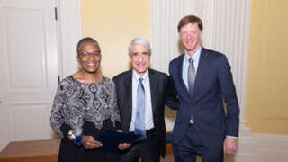 Heather Reynolds, Yale President Peter Salovey, and New Haven Mayor Justin Elicker