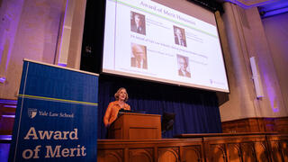Yale Law School Dean Gerken presenting 2023 Award of Merit