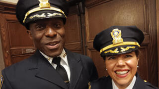 YPD chief Anthony Campbell ’95, ’09 MDiv and YPD assistant chief Rose Dell ’97 