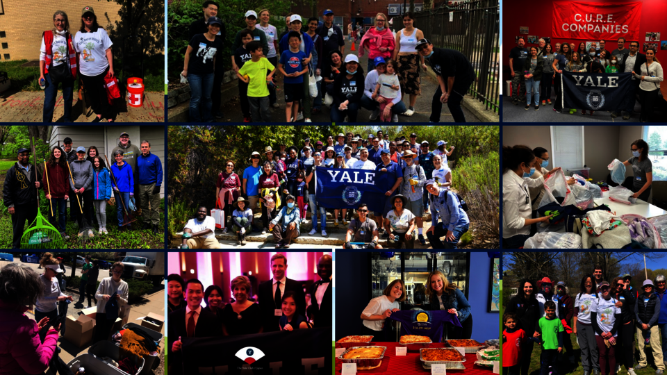 Photo collage: A group of nine images taken at service sites throughout the world during 2022 Yale Day of Service