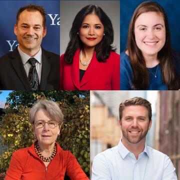 Clockwise from top left: Mark Badger, Lydia Cristobal, Amanda Filippelli, Jimmy Holloran, and Suzanne Francis