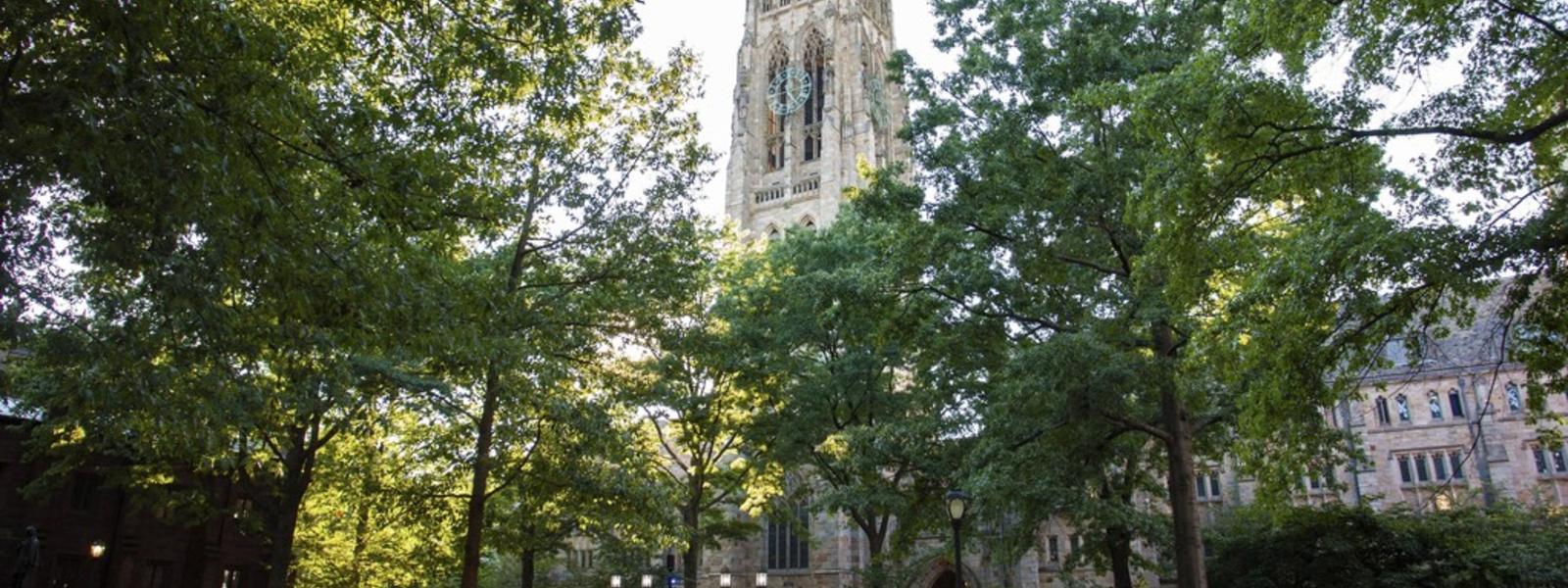 A view of Harkness Tower from Old Campus